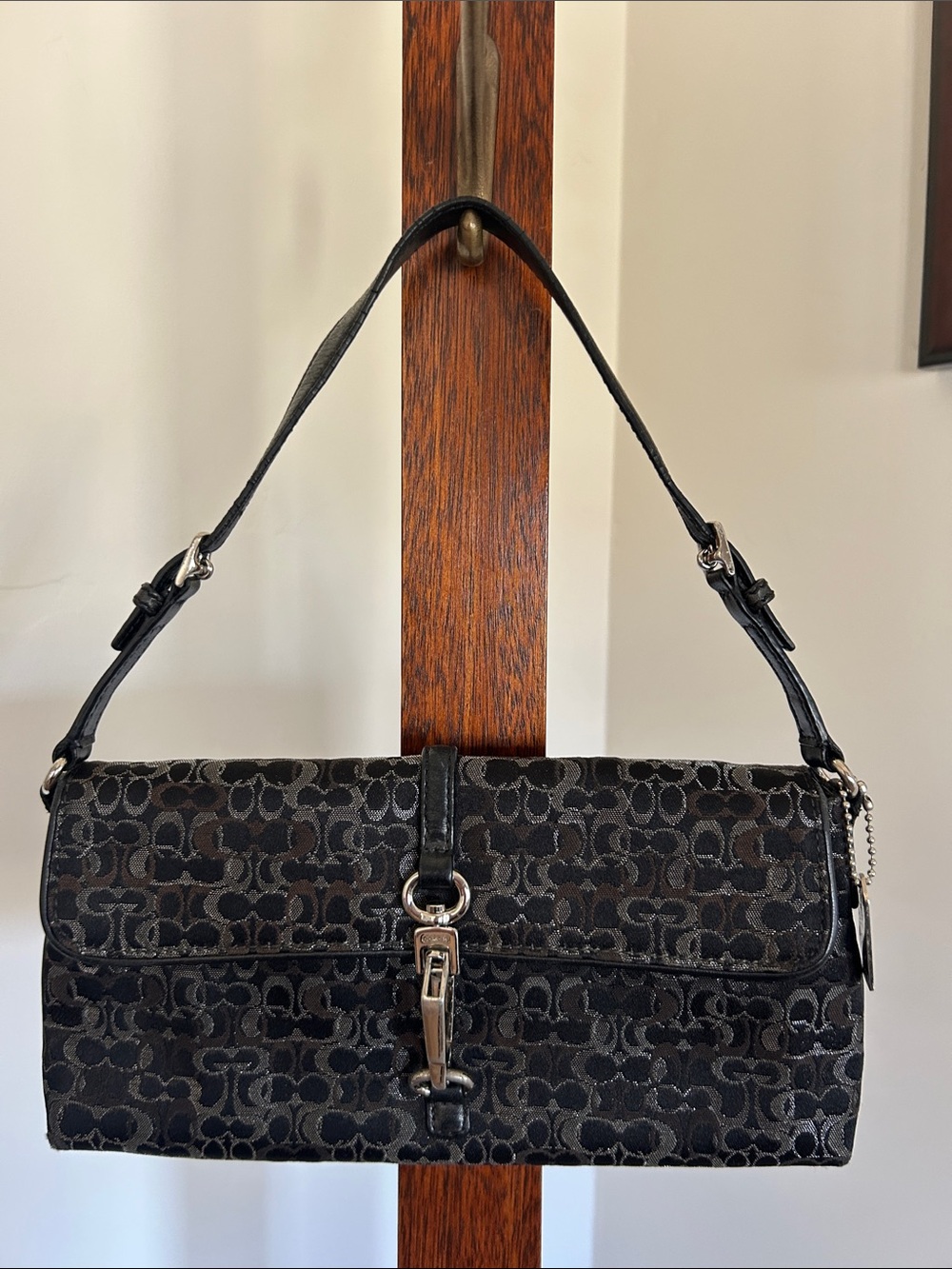 Vintage Coach Hamptons Soft Clip Shoulder Bag Optic C Lurex Black 8946